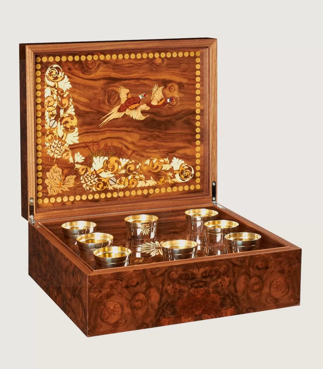 Marquetry Box With Silver Cups In Natural*Purdey Best