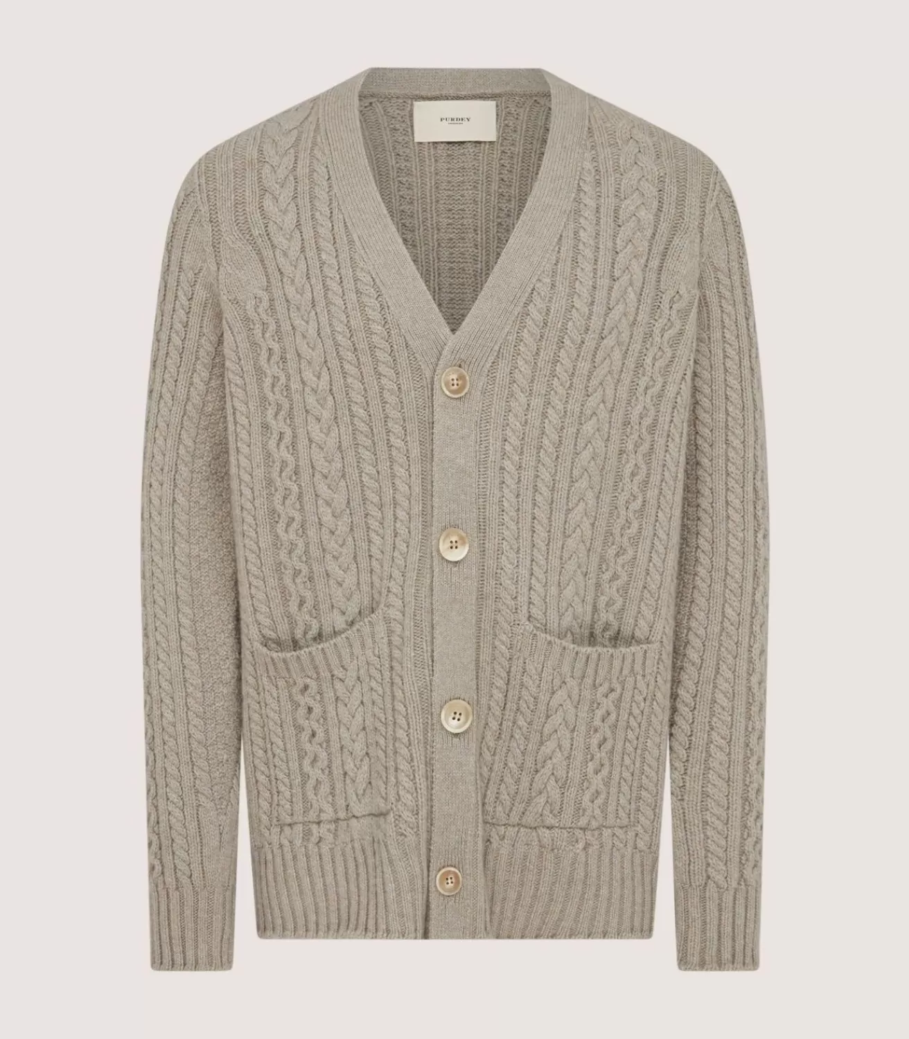 Men'S Cashmere Cable And Rib V Neck Cardigan In Drab*Purdey Online