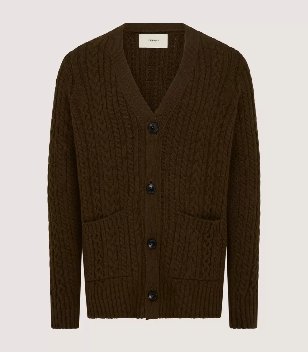 Men'S Cashmere Cable And Rib V Neck Cardigan In Military*Purdey Discount