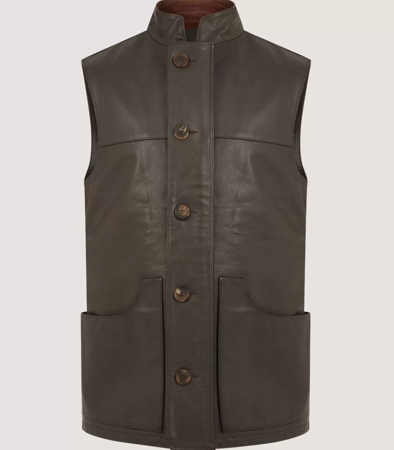 Men'S High Collar Leather Sporting Vest In Brown*Purdey Store