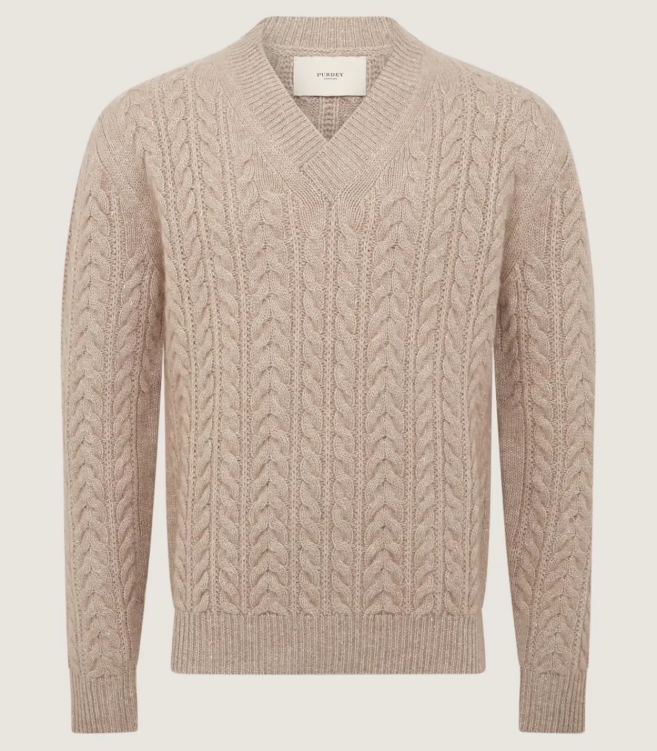 Men'S Taupe Cashmere Linen V Neck Cricket Jumper*Purdey Online