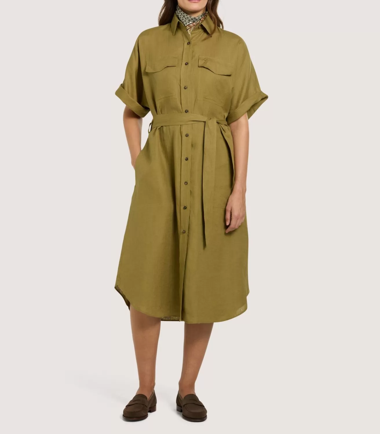 Women'S Belted Linen Shirt Dress In Ochre*Purdey Hot